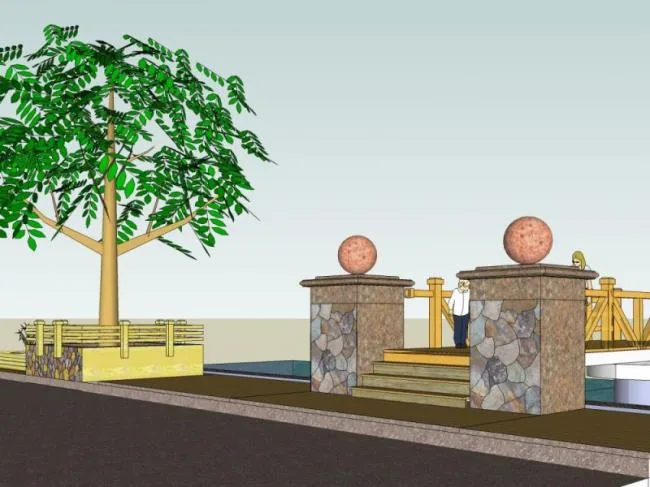 Sketchup Landscape Model | Small Bridge Landscape, Modern Style