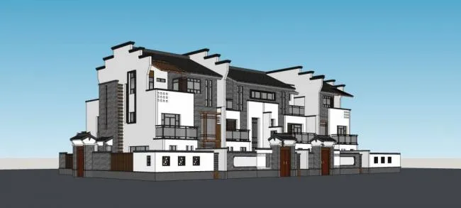 Sketchup Villa Model | Row Villa, Chinese Style