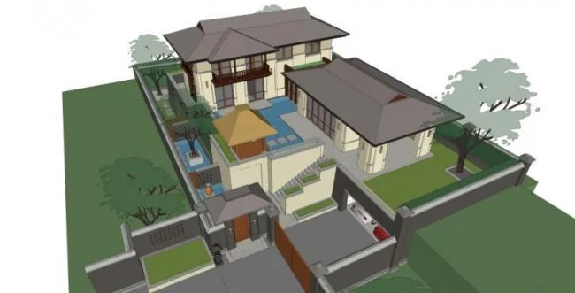 Sketchup Villa Model | Stacked Villa, Modern Style