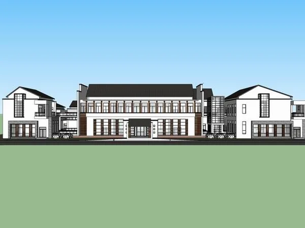 Sketchup Hotel Model | Multi-story Huizhou Style Hotel, Modern Chinese Style