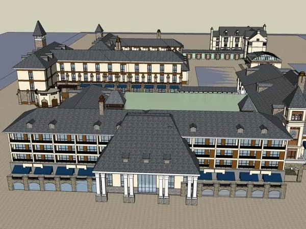 Sketchup Business Model | Multi story commercial street, pedestrian street, classical style