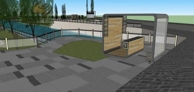 Sketchup Landscape Model | Urban Sketch, Park Landscape, Commercial Building, Dam, Chinese Style