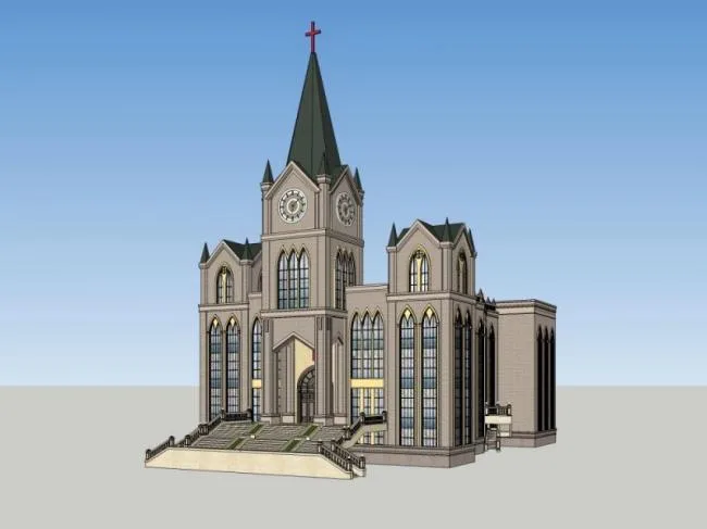 Sketchup Cultural Model | Multi story Church, Cultural Architecture, Classical Style
