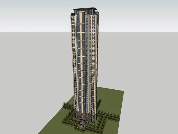 SketchUp Model of a 49-Story Classical Style High-Rise Residential Building