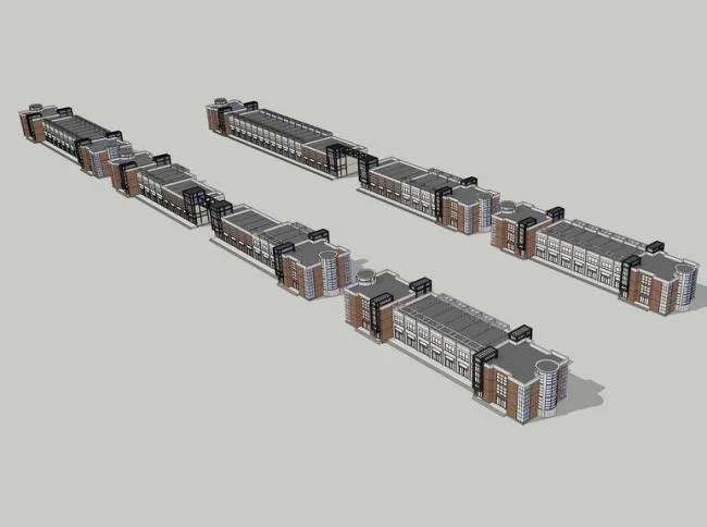 Sketchup Business Model | Multi story Commercial Street, Modern Style