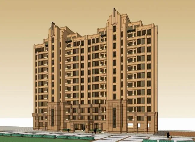 SketchUp Residential Model: High-Rise Art Deco and Classical Style Architecture