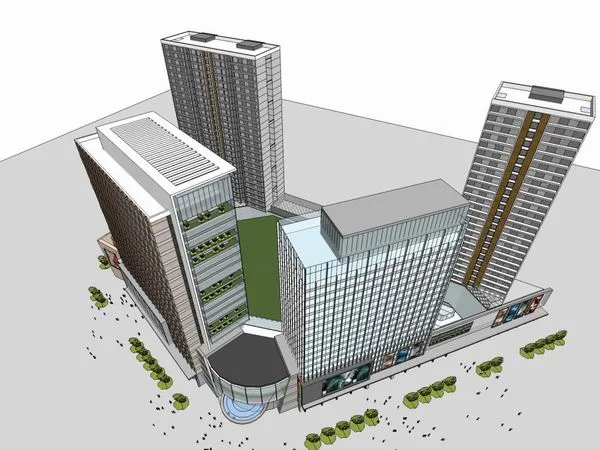 Sketchup Complex Model | Multi story High rise Complex, Office Building, Commercial Street, Modern Style