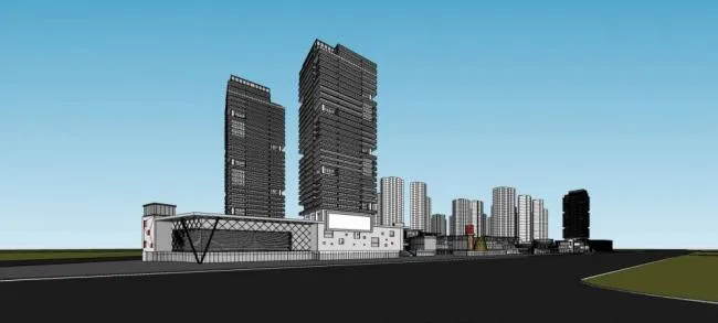 SketchUp Model of a Modern Super High-Rise Urban Complex: Residential, Office, and Commercial Spaces