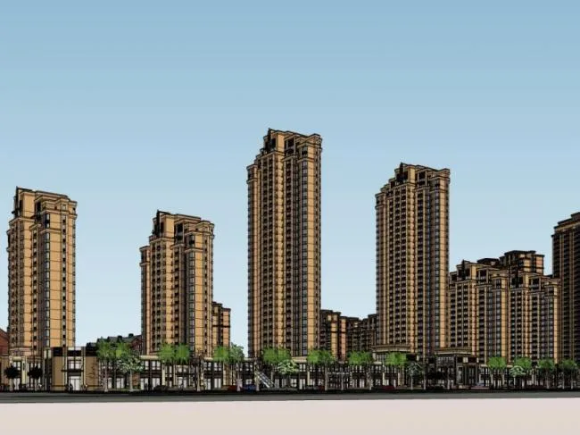 Sketchup Residential Model | Super high-rise residential building, ground floor commercial, residential building, classical style