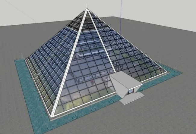 Sketchup Cultural Model | Glass Pyramid with Submerged Square, Cultural Architecture, Modern Style