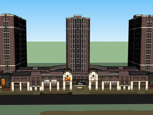 Sketchup Complex Model | High rise complex, ground floor commercial, hotel, residential, classical style
