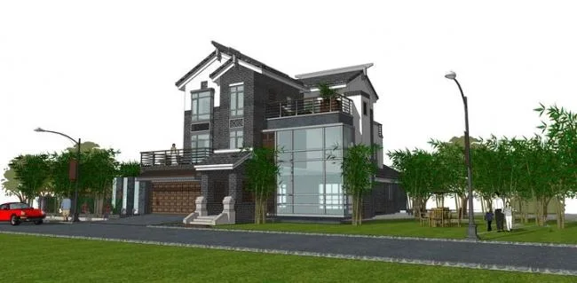 Sketchup Villa Model | Solo Villa, New Chinese Style