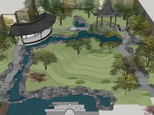 Sketchup Landscape Model | Courtyard Garden Landscape, Chinese Style