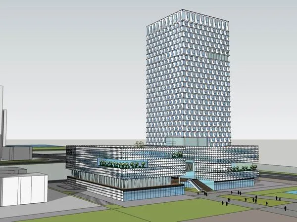 Sketchup Office Model | Multi story Community Center Office Building, Ground Floor Commercial, Modern Style