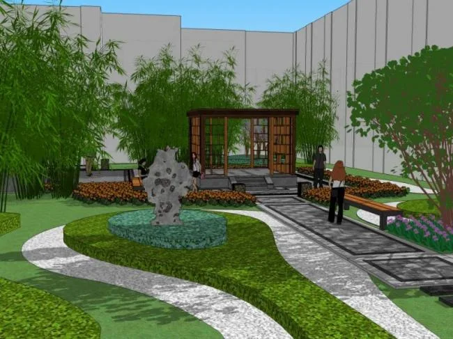 Sketchup Landscape Model | Courtyard Landscape, New Chinese Style