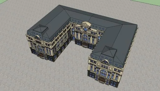 SketchUp Multi-Story European Classical Hotel Model with Clustered Buildings