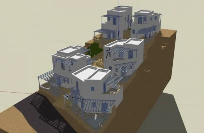 Sketchup Residential Model | Multi story Sloping Residential Area, Mediterranean Style