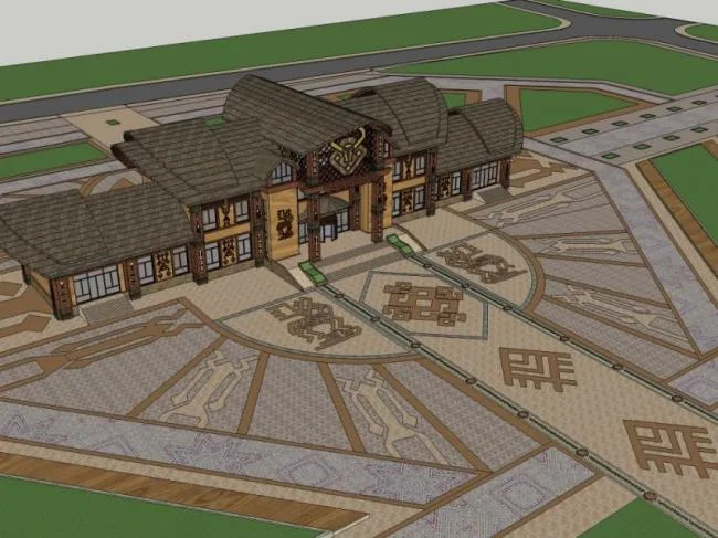 Sketchup Business Model | Low rise Commercial Street, Oriental Neoclassical Style