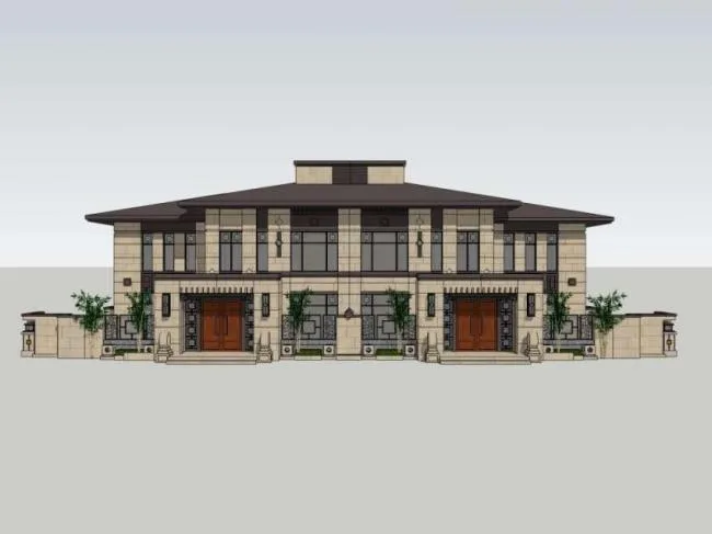 Sketchup Villa Model | Twin Villa, Modern Chinese Style