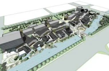SketchUp Business Model: Modern Multi-Story Waterfront Commercial Street Design-BIM WORLD