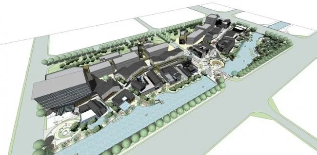 SketchUp Business Model: Modern Multi-Story Waterfront Commercial Street Design