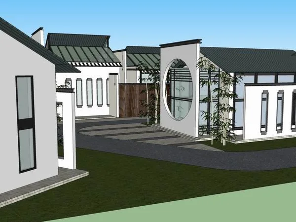 Sketchup Business Model | Multi layer Huizhou style commercial service area, modern Chinese style