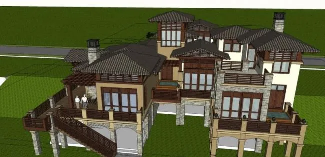 Sketchup Villa Model | Stacked Villa, Modern Style