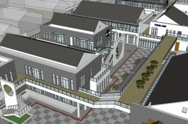 SketchUp Business Model: Multi-Story Commercial and Pedestrian Street in Modern Chinese Style-BIM WORLD