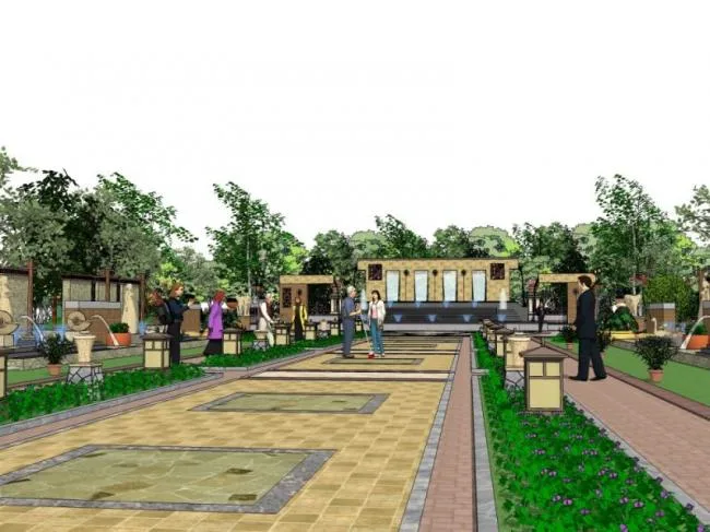 Sketchup Landscape Model | Square Landscape, Classical Style