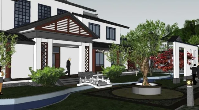 Sketchup Hotel Model | Health Park, Chinese Style, Vacation and Leisure, Hotel