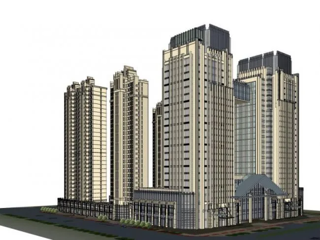 Sketchup Complex Model | Super high-rise commercial complex, residential, office, classical style