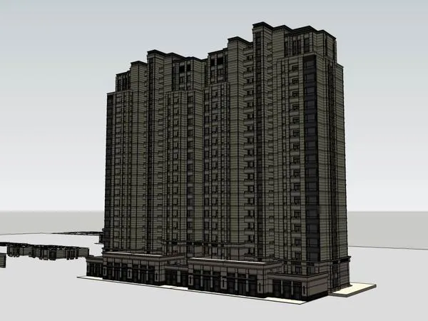 Sketchup Residential Model | High rise residential building, classical style, 18 floors