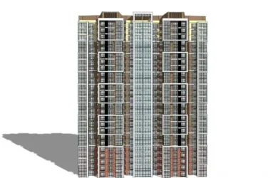 Modern 25-Story High-Rise Residential Building SketchUp Model-BIM WORLD