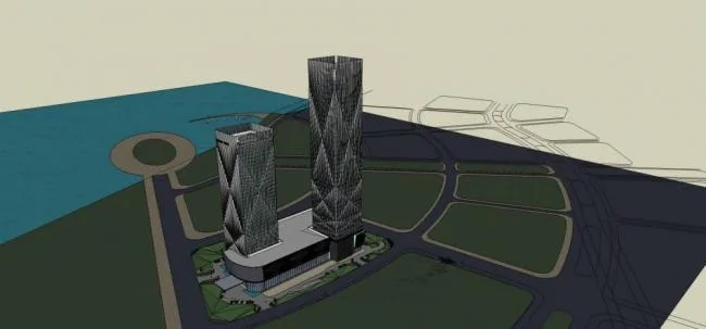 Sketchup Office Model | Super high-rise office building, hotel, commercial podium, modern style