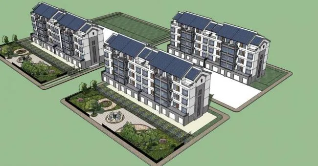 Sketchup Residential Model | Multi story Garden House, Residential Building, New Chinese Style