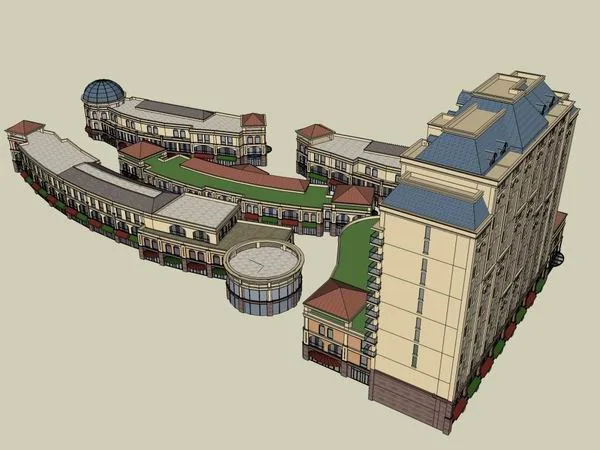 SketchUp Complex Model: Multi-Story High-Rise Office, Commercial, and Residential Buildings in Classical Style