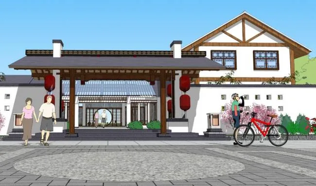 Sketchup Hotel Model | Commercial Building, Multi story Hotel, New Chinese Style, Courtyard, Landscape