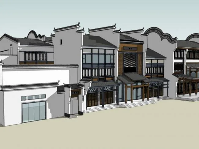 Sketchup Business Model | Multi story commercial ancient street, antique style, Chinese style