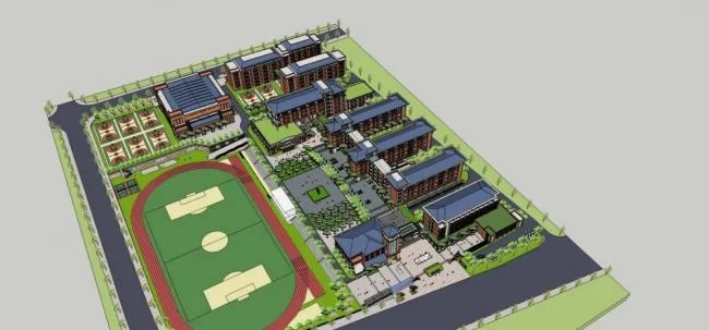 Sketchup School Model | Multi-story Middle School, Teaching Building, European Style, Educational Architecture