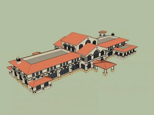 SketchUp Business Model: Multi-Story Classical Style Clubhouse Design