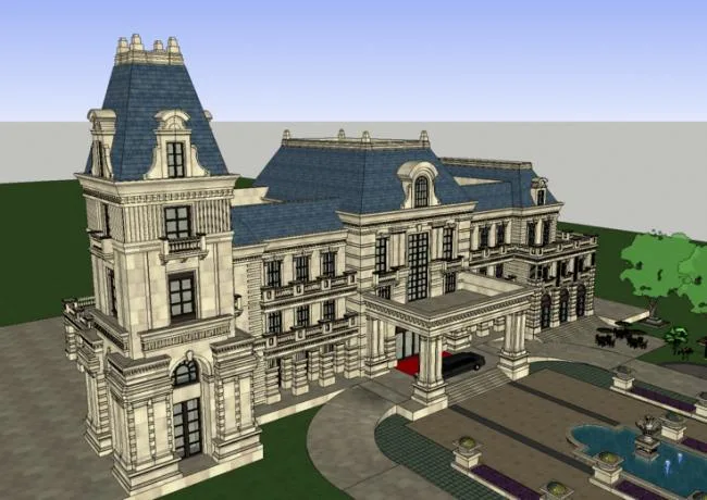 SketchUp Business Model: European Classical Multi-Story Sales Office and Clubhouse Commercial Building