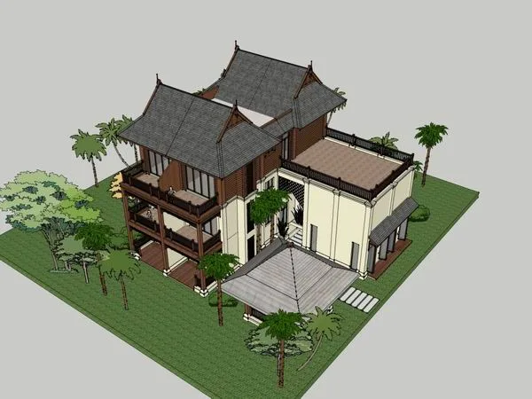 Sketchup Villa Model | Single Family Villa, Classical Style