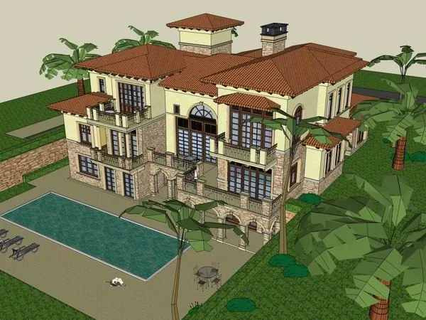 Sketchup Villa Model | Single Family Villa, Classical Style