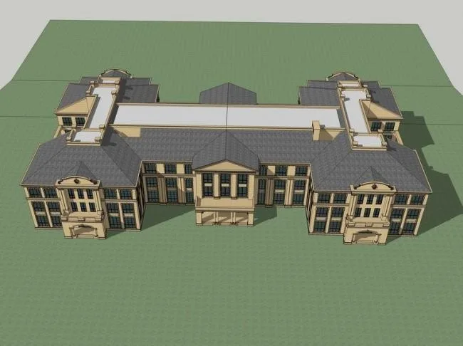 SketchUp Business Model: Multi-Story French Classical Style Clubhouse and Commercial Building