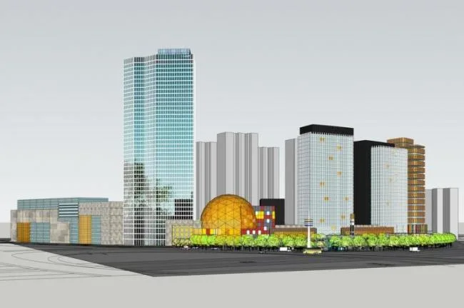 Sketchup Complex Model | High rise office building, multi story mixed use complex, modern style