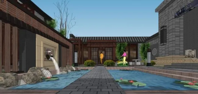 Sketchup Residential Model | Multi story Courtyard, Chinese Style