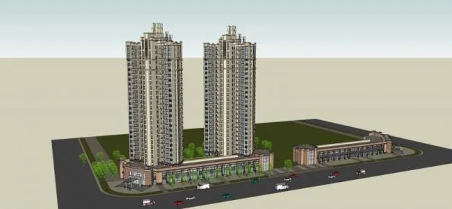 Sketchup Residential Model | Super high-rise residential, ground floor commercial, residential building, classical style