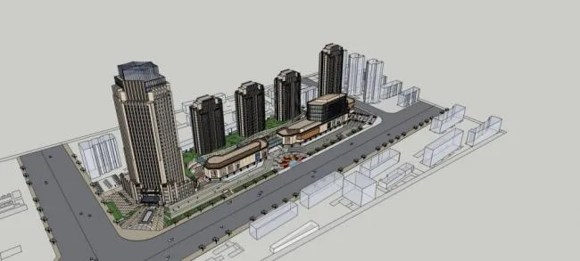 Sketchup Complex Model | High rise commercial complex, office, residential, neoclassical style