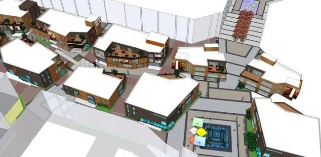 Sketchup Business Model | Multi story commercial pedestrian street, island style, modern style
