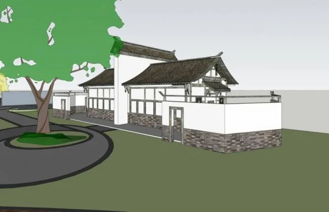 Sketchup Sketch Model | Public Toilet, Single Story, Chinese Style